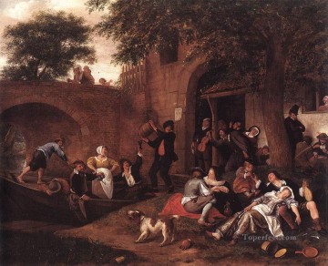 the painter jan asselyn Painting - Leaving The Tavern Dutch genre painter Jan Steen